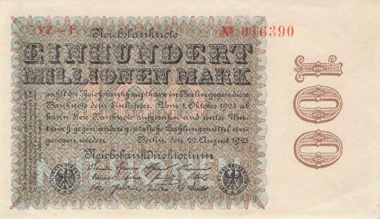 100 Millionen Mark 1923 ro 106p YZ